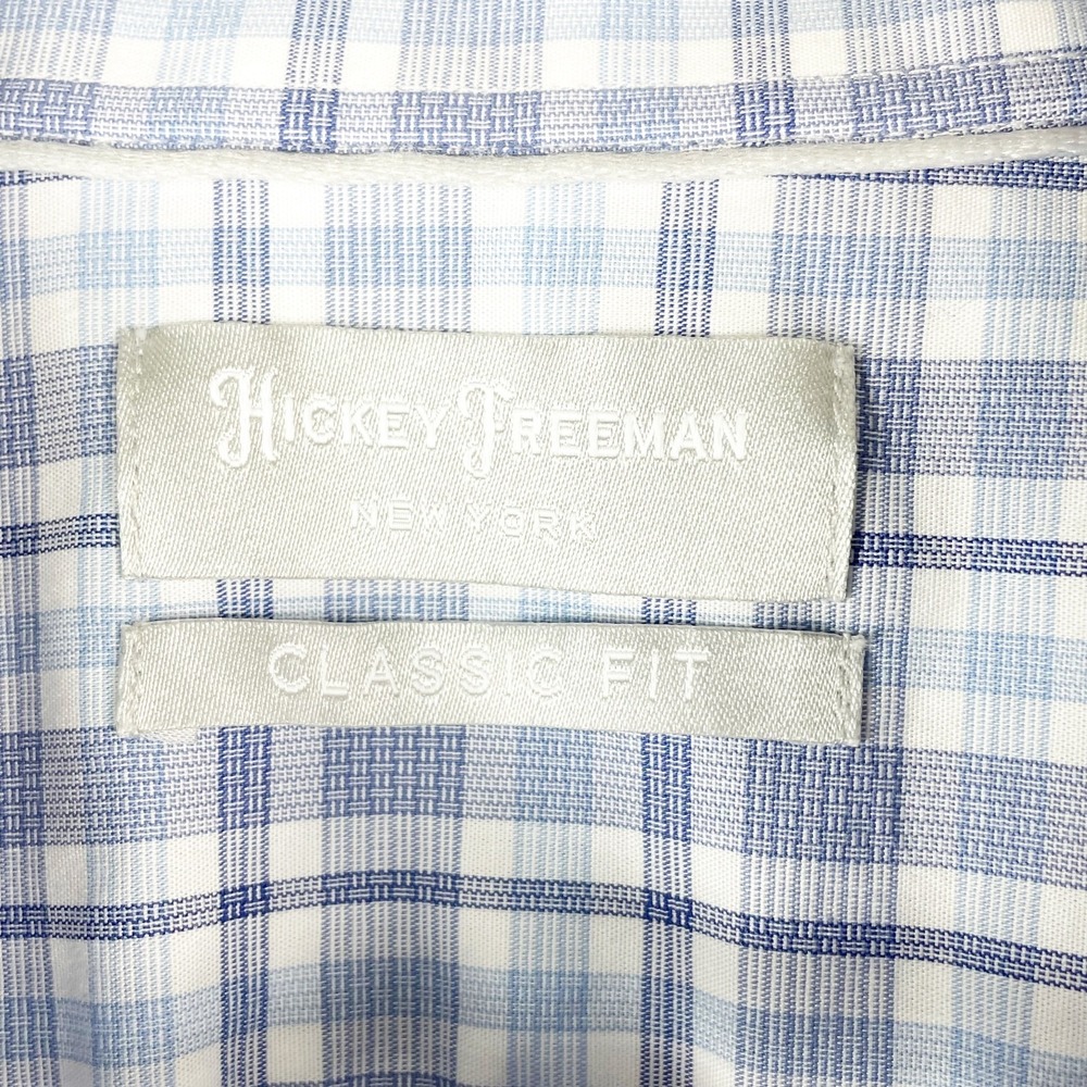 Hickey Freemen Men's Blue White Gingham Plaid Long Sleeve Shirt 15 15 1/2 Cotton - Picture 3 of 6